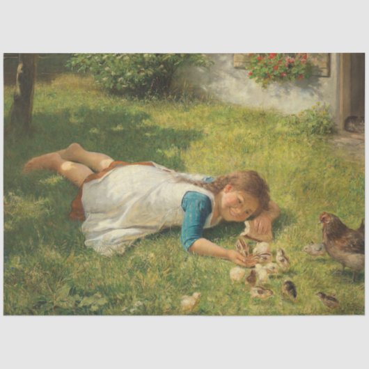 Meisjes met kippen (Hen en Chicken) Tissuepapier (Voorkant)