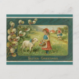 meisjes met lammeren in een veld Pasen Briefkaart