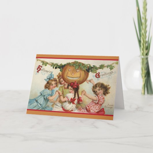   Meisjes met Pompoen Custom Halloween Feestdagen Kaart (Voorkant)