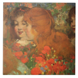 Meisjes met rode klaprozen (door George Henry) Tegeltje