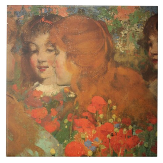 Meisjes met rode klaprozen (door George Henry) Tegeltje (Voorkant)