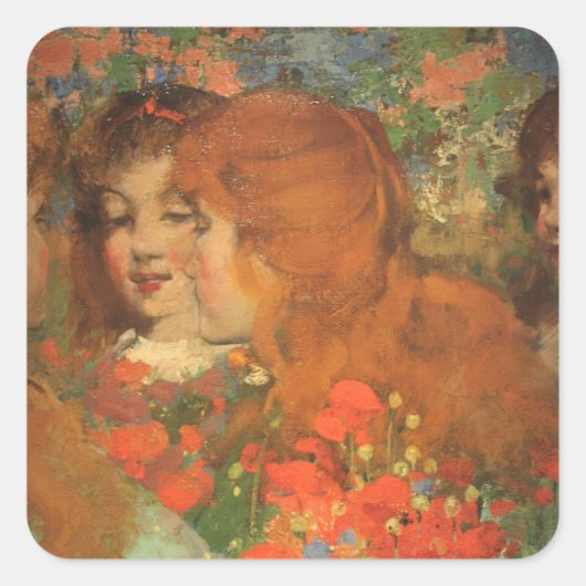 Meisjes met rode klaprozen (door George Henry) Vierkante Sticker (Voorkant)