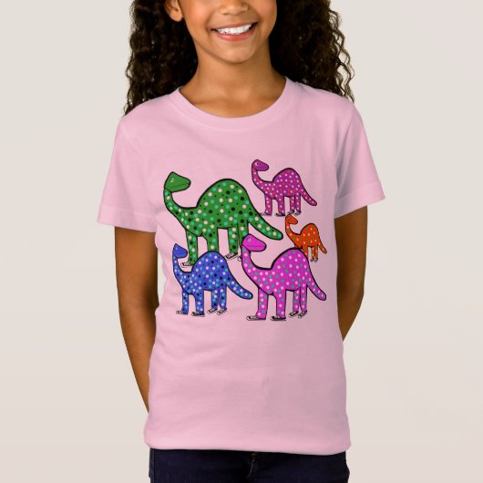Meisjes met roze, groene en Paarse Dinosaur T-shir T-shirt (Voorkant)