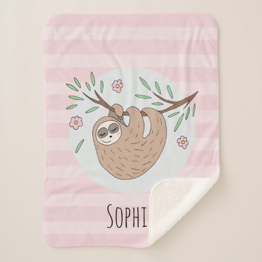 Meisjes met roze slaapzool en Kinder naam Sherpa Deken (Voorkant)