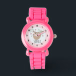 Meisjes met slaapzalen en noem Kinderen Horloge<br><div class="desc">Dit schattige en meisjesachtige kinder horloge heeft een prachtige,  handgetekende slaapzooldoedel met bloemen en bladeren. Dit mooie roze ontwerp heeft ook een plek voor u om de naam van uw meisje toe te voegen. Het perfecte oerwoud thema,  wildlife design voor je kleintje!</div>