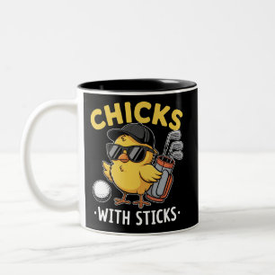 Meisjes met Sticks Golfer Meisje Golfclub Golfen Tweekleurige Koffiemok