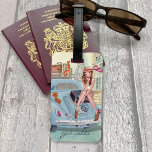 Meisjes met stijlvolle blauwe auto Vacation Girls  Bagagelabel<br><div class="desc">Een stijlvol meisjeslabel voor je vakantiereis om je reisbagage aan te hangen,  met een meisje dat in Parijs reist</div>