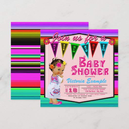 Meisjes Mexicaanse Fiesta Baby Douche Uitnodiginge Kaart (Voorkant / Achterkant)