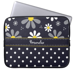 Meisjes Mod Daisies en Polka Dots met naam Laptop Sleeve