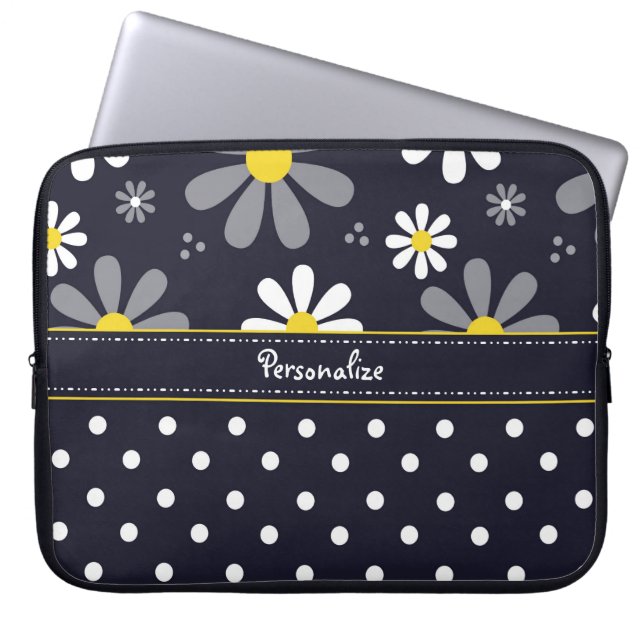 Meisjes Mod Daisies en Polka Dots met naam Laptop Sleeve (Voorkant)
