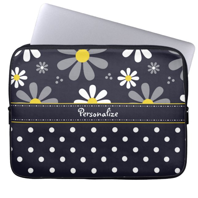 Meisjes Mod Daisies en Polka Dots met naam Laptop Sleeve (Voorkant)