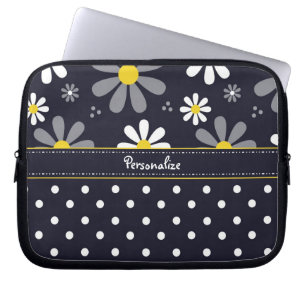 Meisjes Mod Daisies en Polka Dots met naam Laptop Sleeve