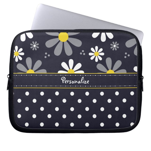 Meisjes Mod Daisies en Polka Dots met naam Laptop Sleeve (Voorkant)