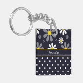 Meisjes Mod Daisies en Polka Dots met naam Sleutelhanger (Voorkant Links)