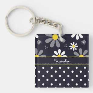 Meisjes Mod Daisies en Polka Dots met naam Sleutelhanger