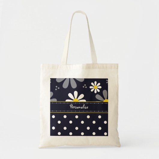 Meisjes Mod Daisies en Polka Dots met naam Tote Bag (Voorkant)
