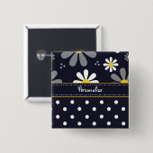 Meisjes Mod Daisies en Polka Dots met naam Vierkante Button 5,1 Cm (Voorkant /achterkant)