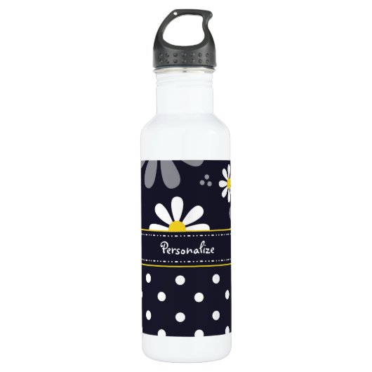 Meisjes Mod Daisies en Polka Dots met naam Waterfles (Voorkant)
