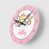 Meisjes Mod Owl Aangepaste Nursery Wall Clock Ronde Klok (Hoek)