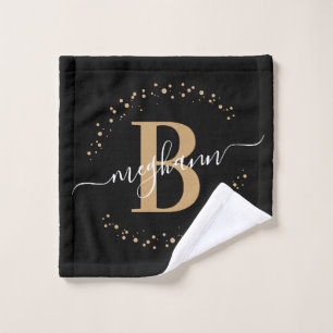 Meisjes Modern Black Gold Name Script Monogramed Washandje