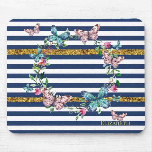 Meisjes Modern Chic Butterflies Stripes Muismat (Voorkant)