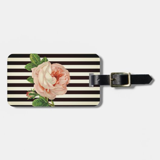 Meisjes Modern Chic Flowers, Black White Stripes Bagagelabel (Voorkant horizontaal)