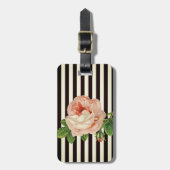 Meisjes Modern Chic Flowers, Black White Stripes Bagagelabel (Voorkant verticaal)
