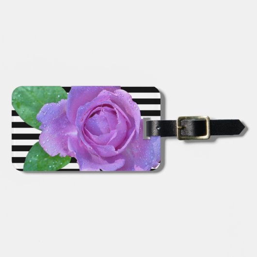 Meisjes Modern Chic Flowers, Paars Roos, Stripes Bagagelabel (Voorkant horizontaal)