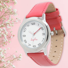 Meisjes Modern Chic Trendy Cool Red Custom Naam Ki Horloge