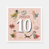 Meisjes Modern Comic Roze Superheld Kids Verjaarda Servet (Voorkant)