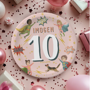 Meisjes Modern Cool Roze Superheld Kids Verjaardag Papieren Bordje