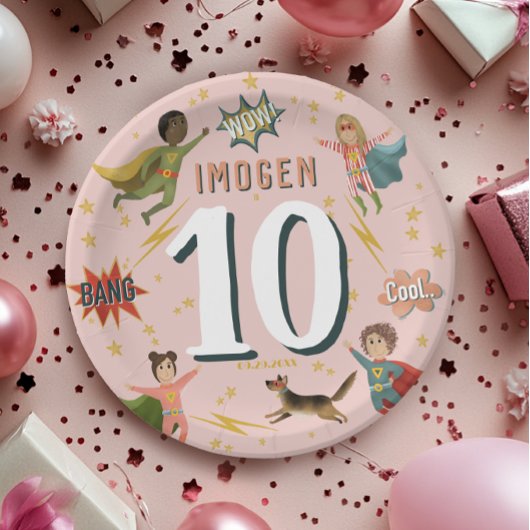Meisjes Modern Cool Roze Superheld Kids Verjaardag Papieren Bordje