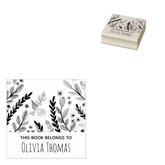 Meisjes Modern Floral Flowers en Name Bookplate Rubberstempel (Gestempeld)