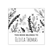 Meisjes Modern Floral Flowers en Name Bookplate Rubberstempel (Afrduk)