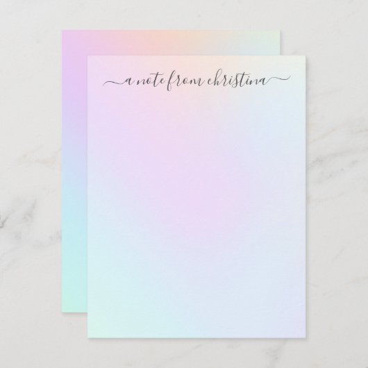 Meisjes modern holografisch stijlvol script notitiekaartje (Voorkant / Achterkant)