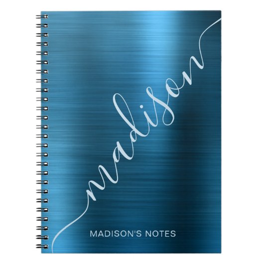 Meisjes Modern Mid Blue Metal Monogram Handtekenin Notitieboek (Voorkant)
