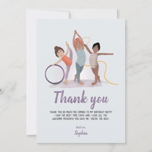 Meisjes Modern Paarse Turnen Kinderen Verjaardag Bedankkaart (Voorkant)