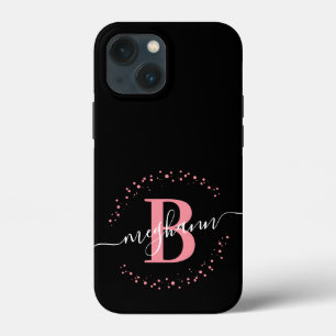 Meisjes Modern Roze Zwart Manuscript Monogramed Case-Mate iPhone Case