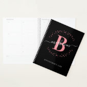 Meisjes Modern Roze Zwart Manuscript Monogramed Planner (Display)