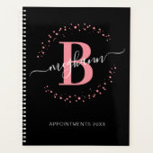 Meisjes Modern Roze Zwart Manuscript Monogramed Planner (Voorkant)