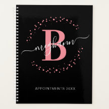 Meisjes Modern Roze Zwart Manuscript Monogramed