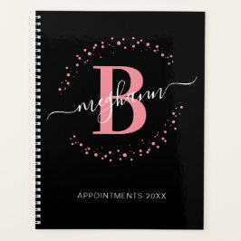 Meisjes Modern Roze Zwart Manuscript Monogramed Planner