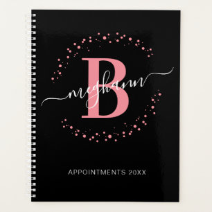Meisjes Modern Roze Zwart Manuscript Monogramed Planner