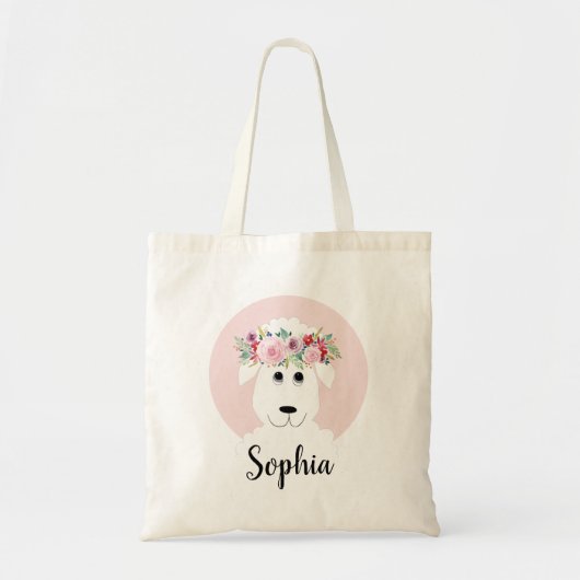 Meisjes Modern Whimsical Floral Sheep and Name Tote Bag (Voorkant)