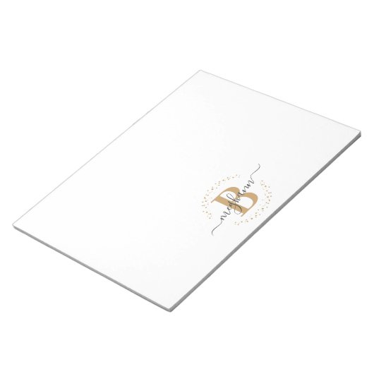 Meisjes Modern White Gold Name Script Monogramed Notitieblok (Schuin)