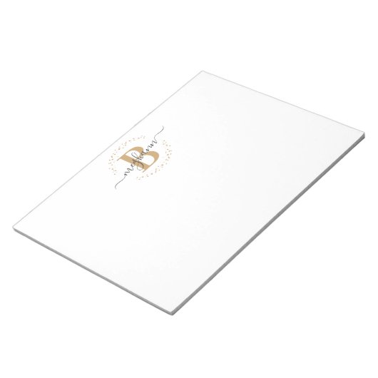 Meisjes Modern White Gold Name Script Monogramed Notitieblok (Schuin)