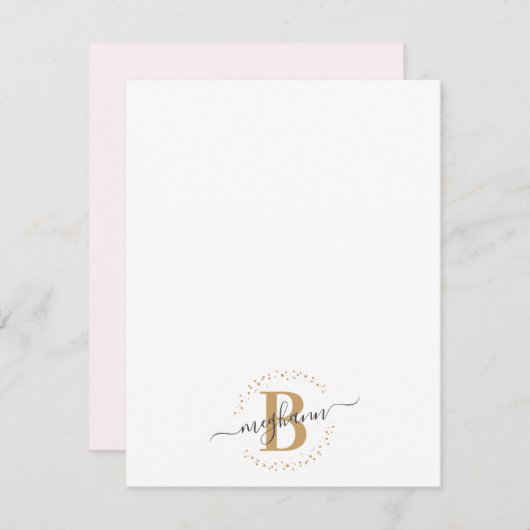 Meisjes Modern White Gold Name Script Monogramed Notitiekaartje (Voorkant / Achterkant)