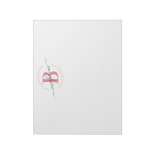 Meisjes Modern White Roze Name Script Monogramed Notitieblok (Linkerzijde)