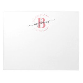 Meisjes Modern White Roze Name Script Monogramed Notitieblok