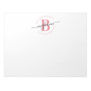 Meisjes Modern White Roze Name Script Monogramed Notitieblok